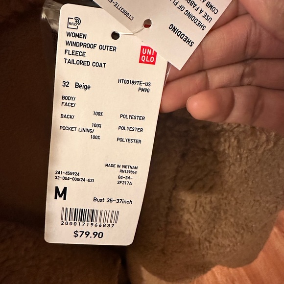 Women windproof outer fleece tailored coat by Uniqlo NWT - Picture 2 of 2